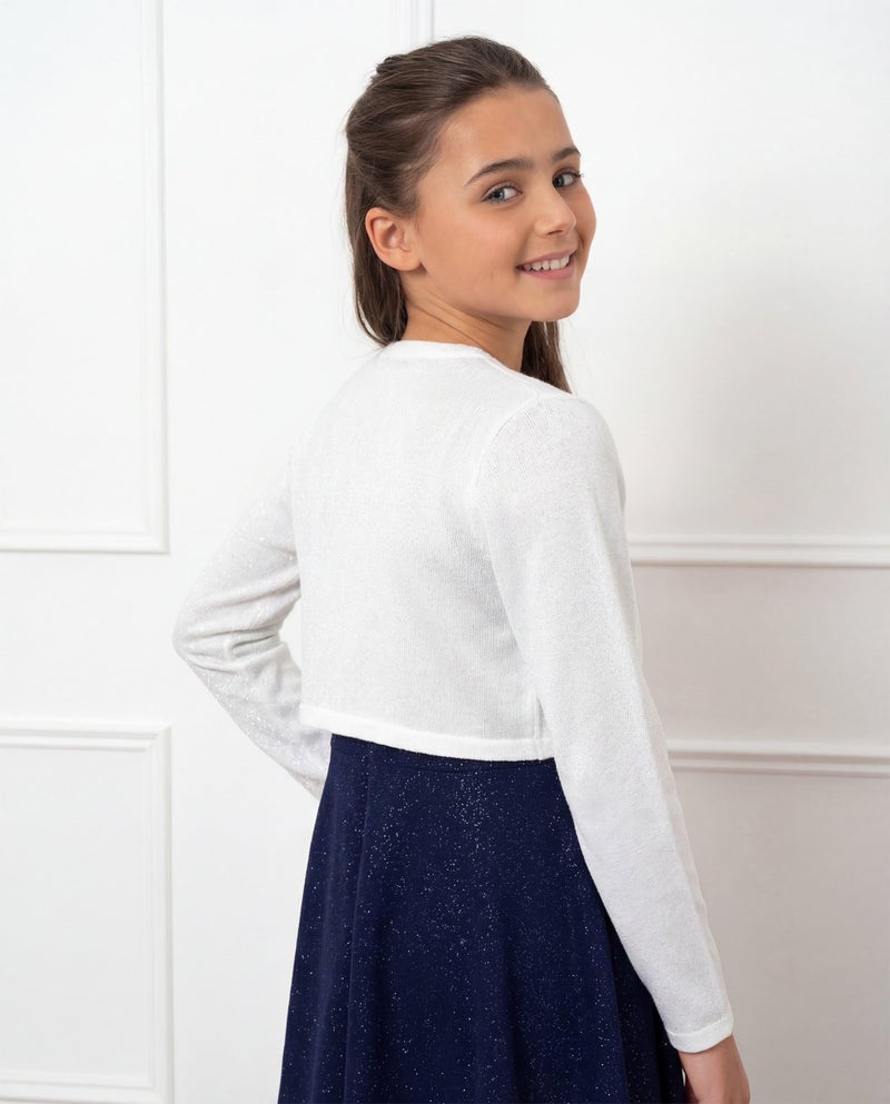BOLEROSE Girls Long Sleeve Sparkle Cardigan Childrens Kids Bolero Shrug (White - Holographic Sparkle, 11-12 YRS) - Image 3